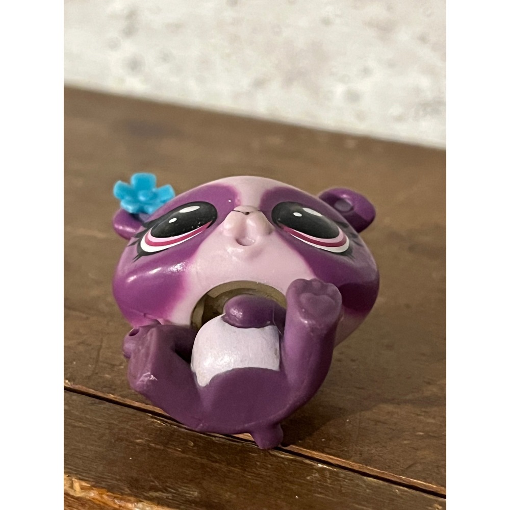 Littlest Pet Shop LPS #3557 Purple Penny Ling Panda Pink Eyes Blue Flower - Picture 5 of 5
